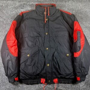 Vintage Weather Breaker Mens XL Black Red Colorblock Hooded Bomber Jacket 1980's